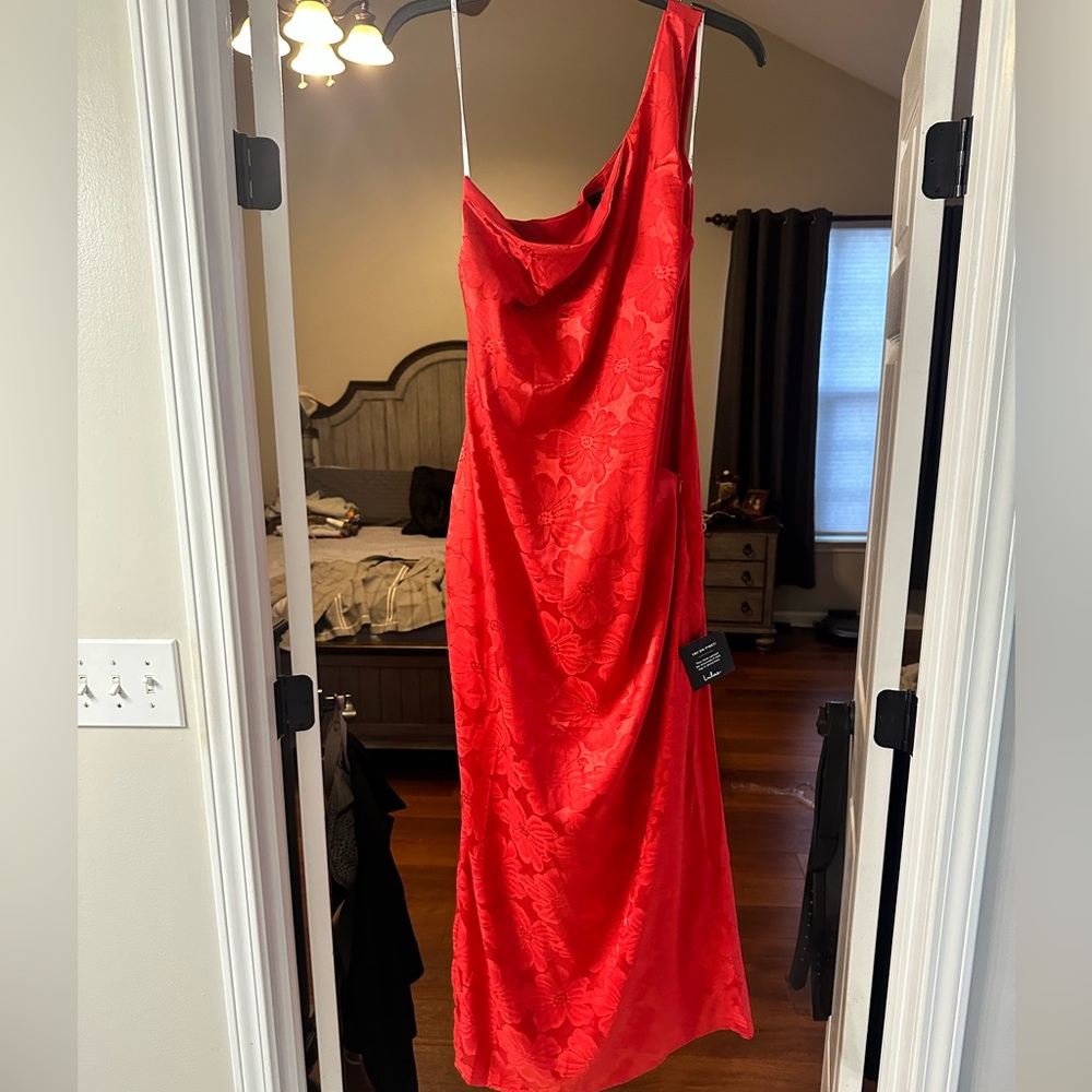 Red floral silky dress one shoulder